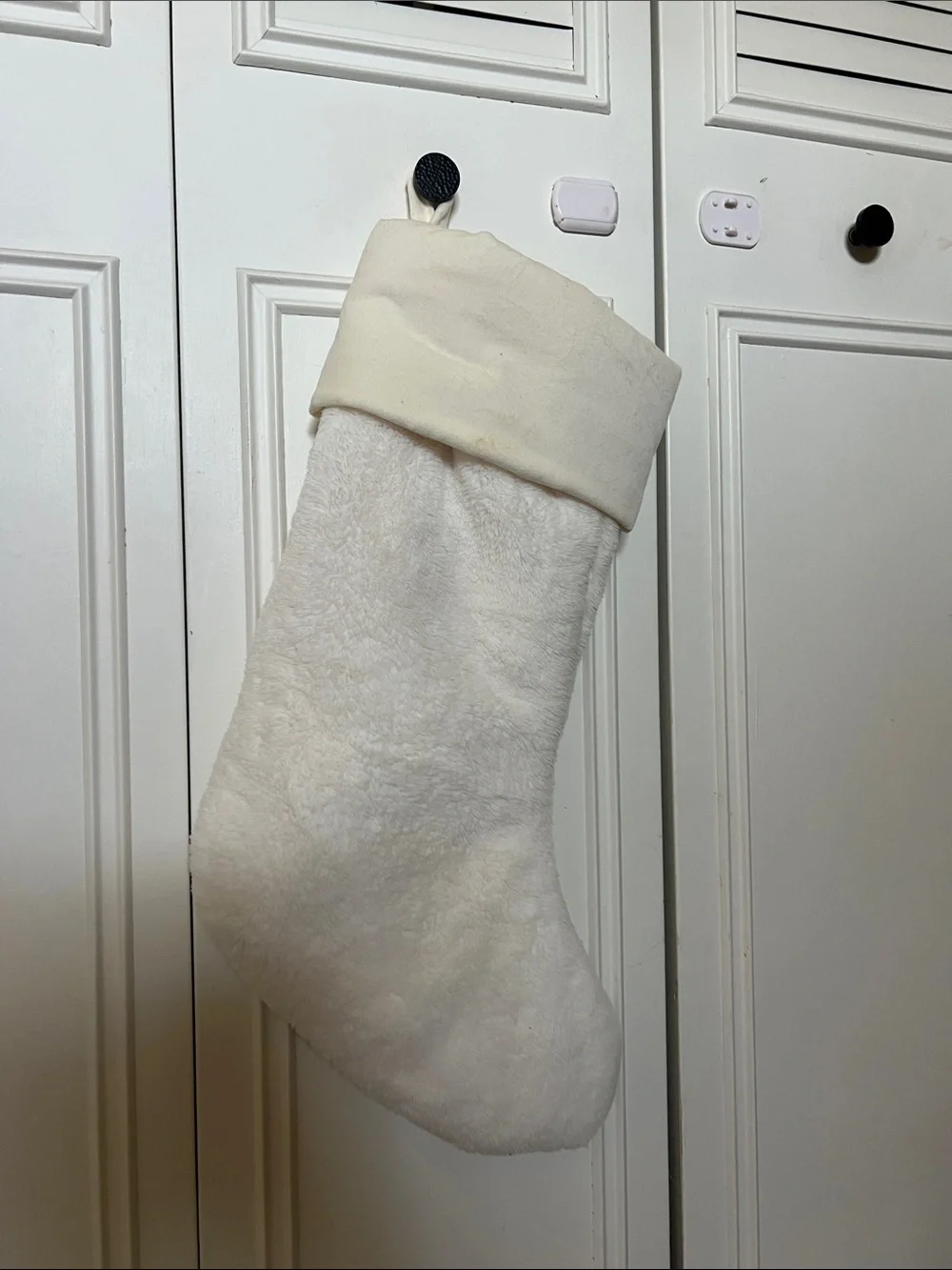 Pottery Barn Cream Plush Holiday Stocking with Loop